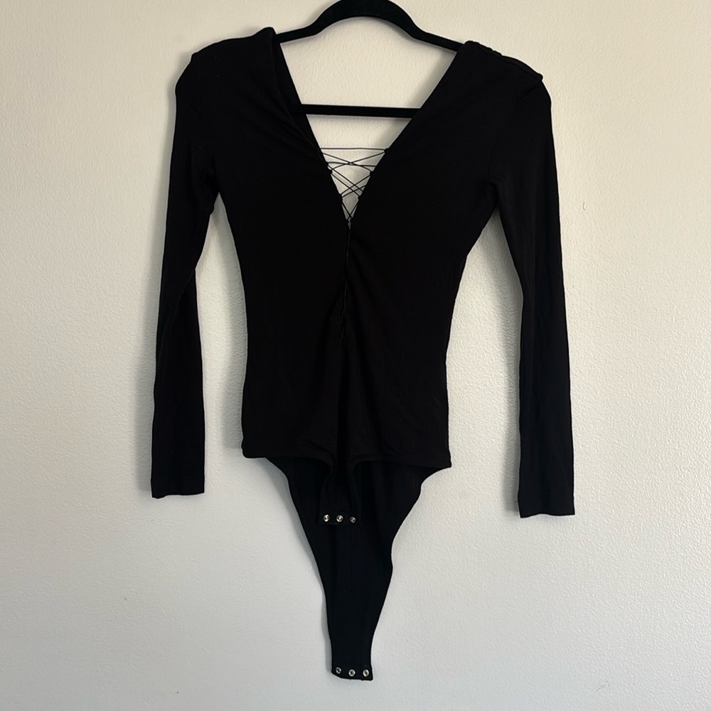 Alexander Wang Black Lace-Up Bodysuit Top